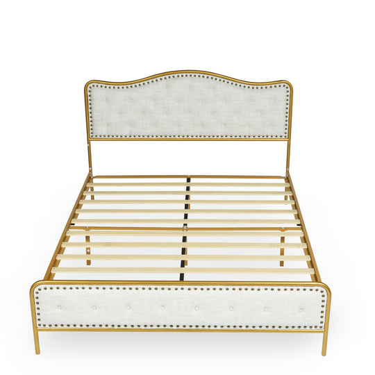 Merle Modern Queen Size Bed in Beige with Stylish Headboard-HOMY CASA