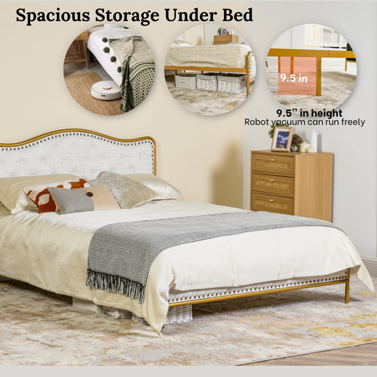 Merle Modern Queen Size Bed in Beige with Stylish Headboard