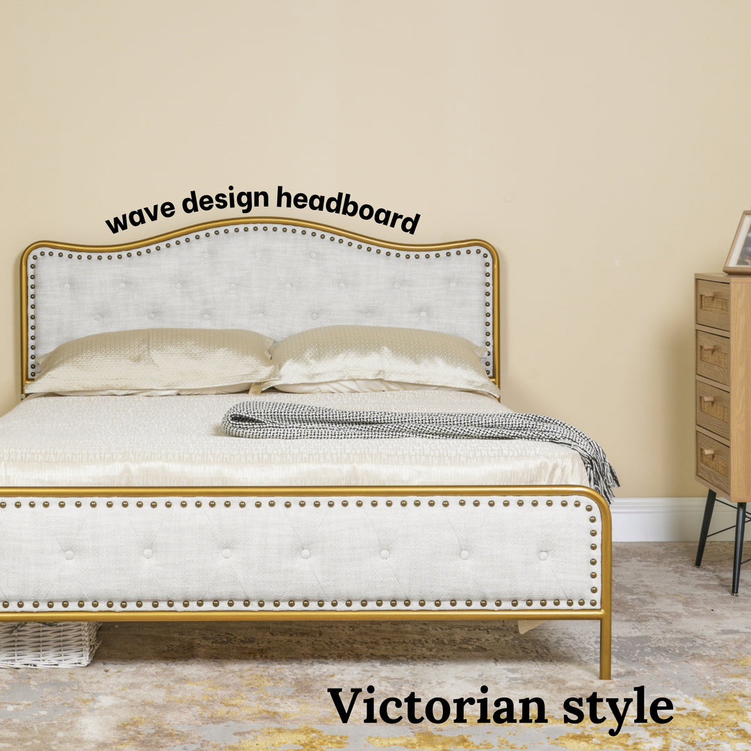 Merle Modern Queen Size Bed in Beige with Stylish Headboard