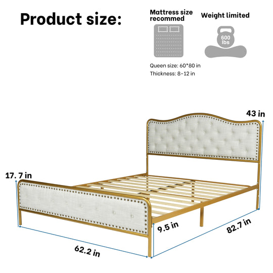 Merle Modern Queen Size Bed in Beige with Stylish Headboard