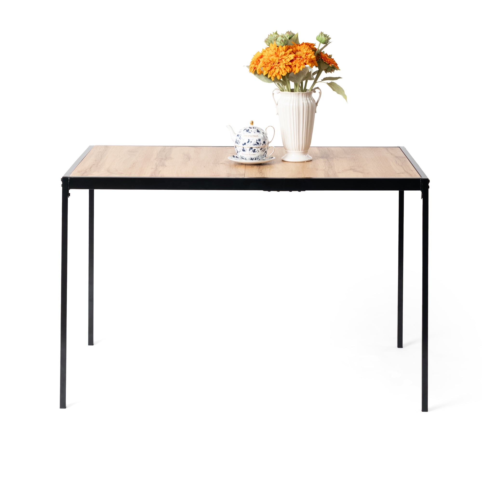 milliken rectangular dining table - dark wood top - black metal legs modern style