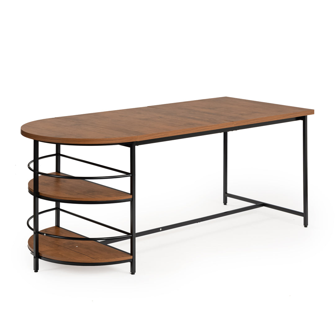 nimble half-moon desktop breakfast table - wood top with storage shelf - black metal legs modern style