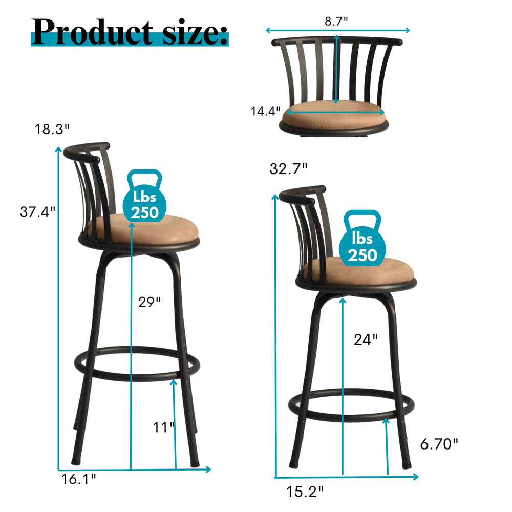 Pistil American Farmhouse Black Metal Bar Stools with Cushion-HOMY CASA