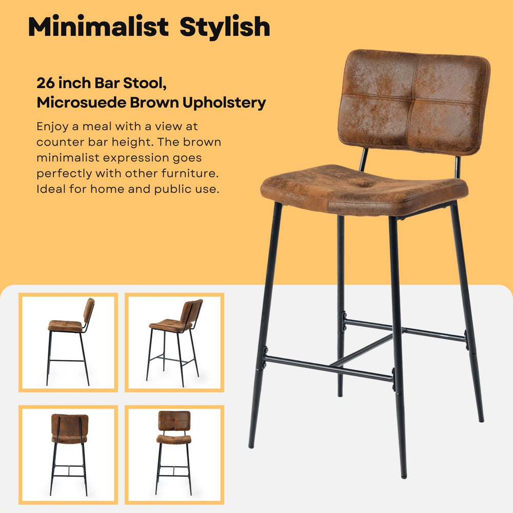 Pomona Stylish Durable 26-Inch Bar Stool With Microsuede Brown Upholstery-HOMY CASA