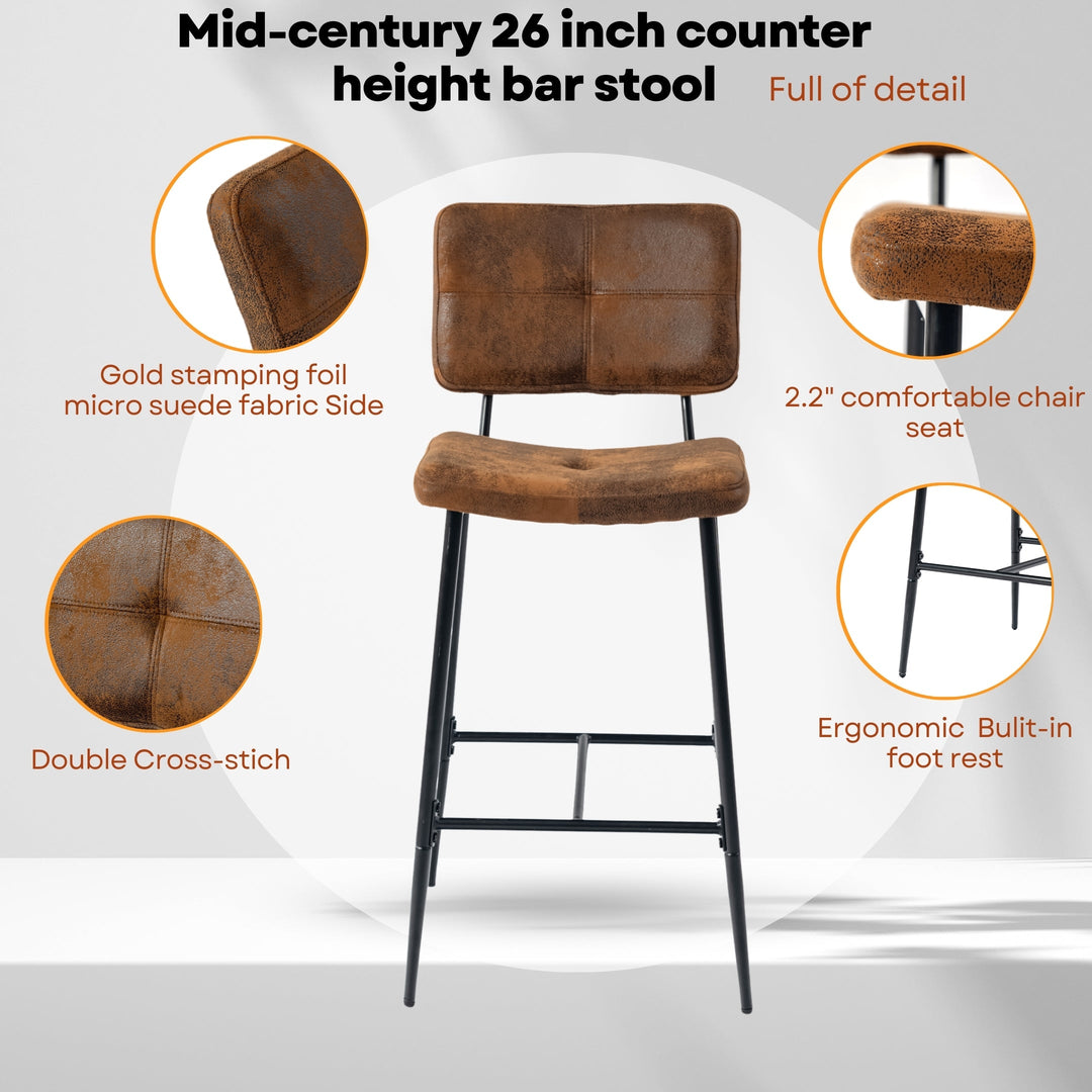 Pomona Stylish Durable 26-Inch Bar Stool With Microsuede Brown Upholstery-HOMY CASA