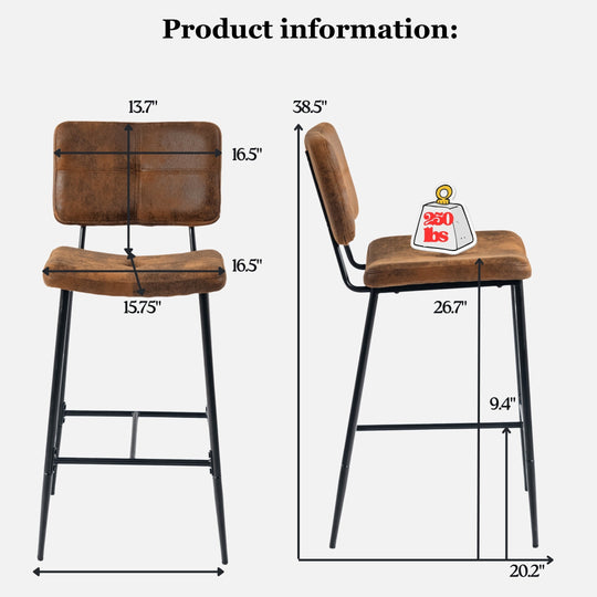 Pomona Stylish Durable 26-Inch Bar Stool With Microsuede Brown Upholstery-HOMY CASA