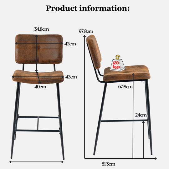 Pomona Stylish Durable 26-Inch Bar Stool With Microsuede Brown Upholstery-HOMY CASA