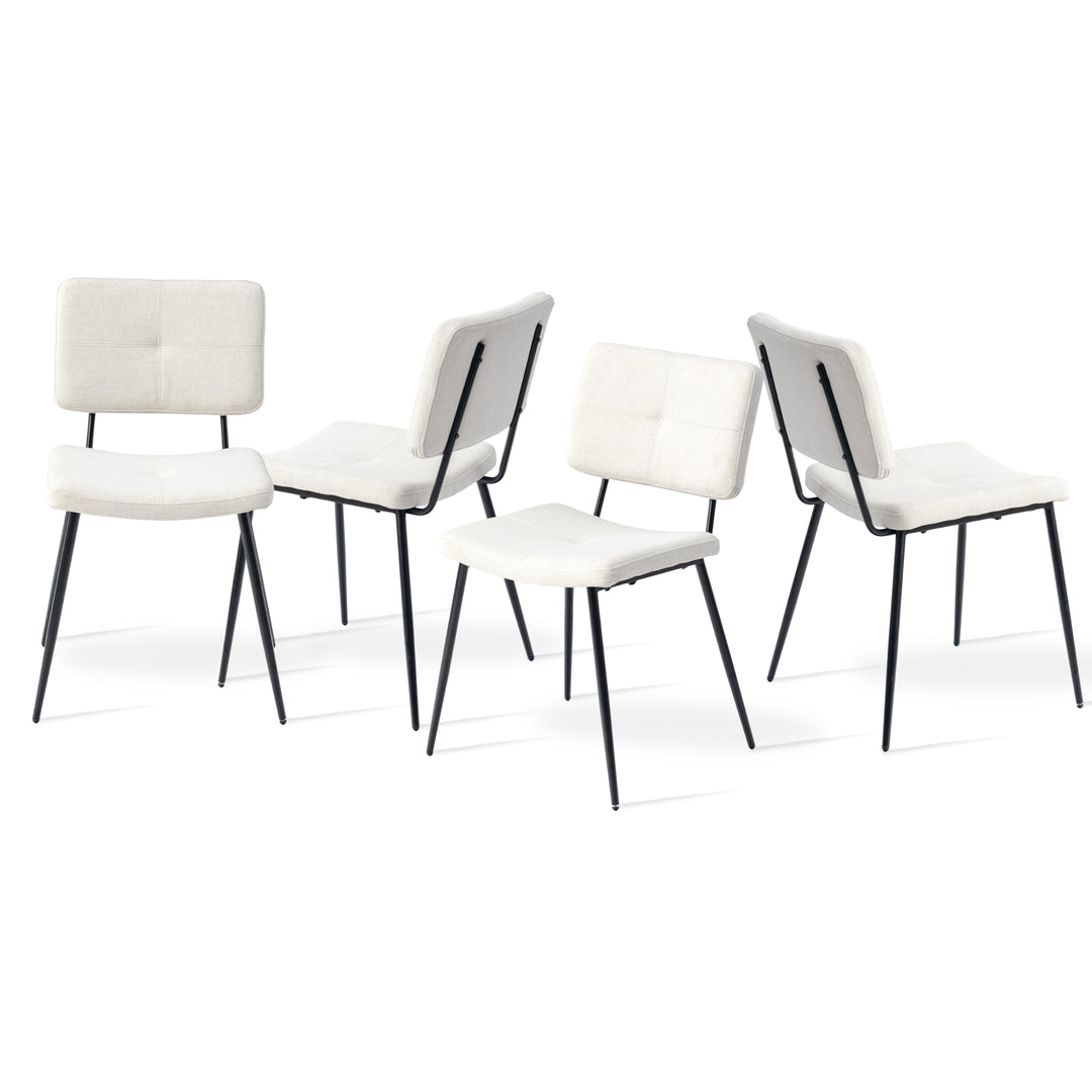 pomona dining chair set of 4 - beige fabric upholstery - black metal frame modern style