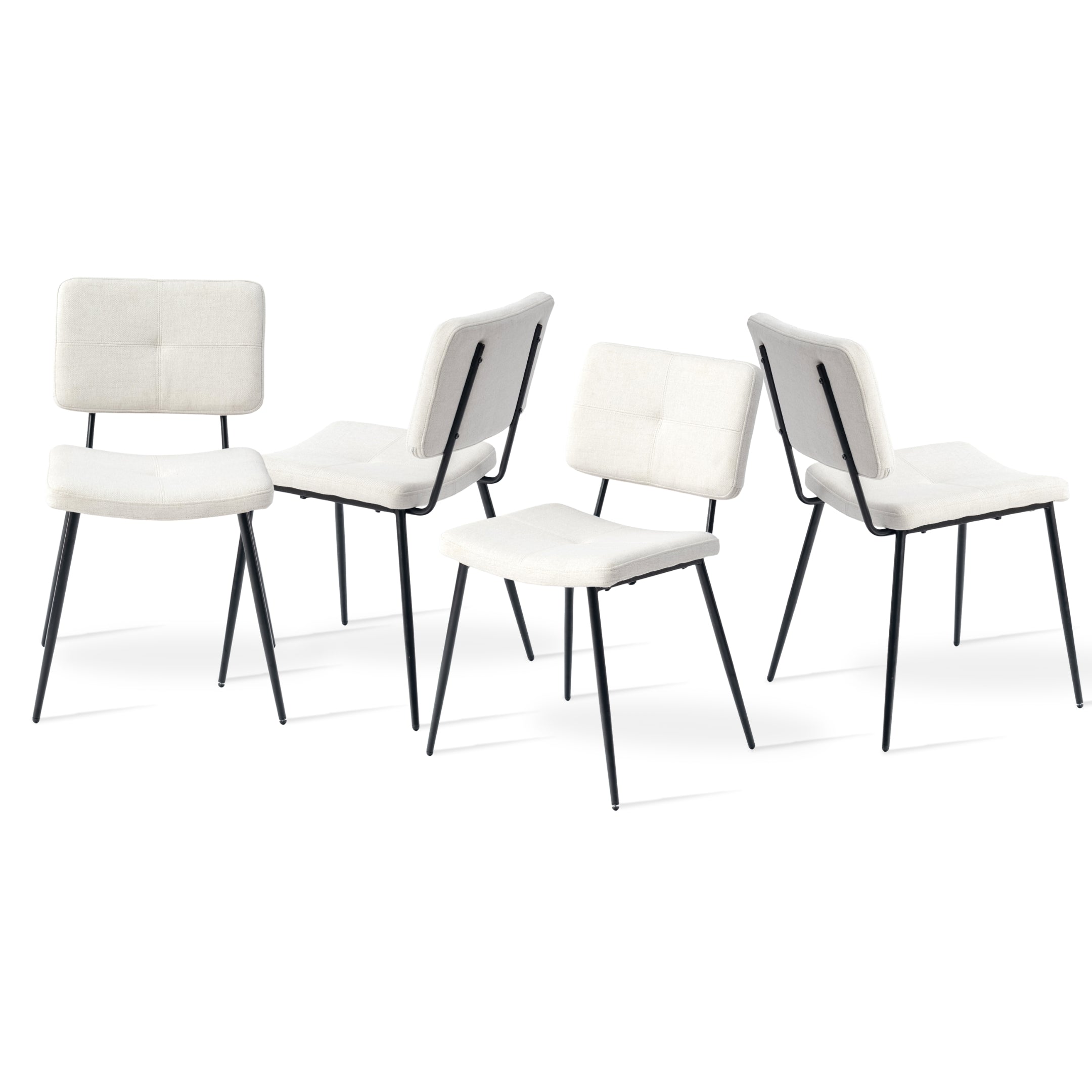 pomona dining chair set of 4 - beige fabric upholstery - black metal frame modern style