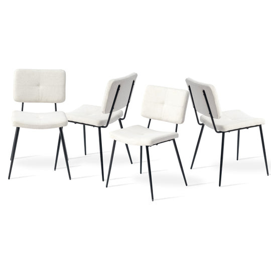 pomona dining chair set of 4 - beige fabric upholstery - black metal frame modern style