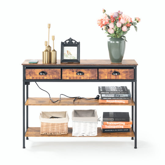 modern console desk, entryway table with storage drawers for home or office