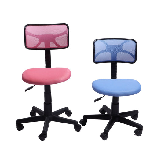 Blue small mesh office chair with ergonomic design and breathable backrest for office use.