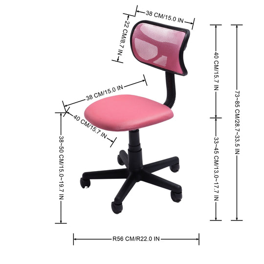 Pink small mesh office chair with breathable backrest and ergonomic design for office work.