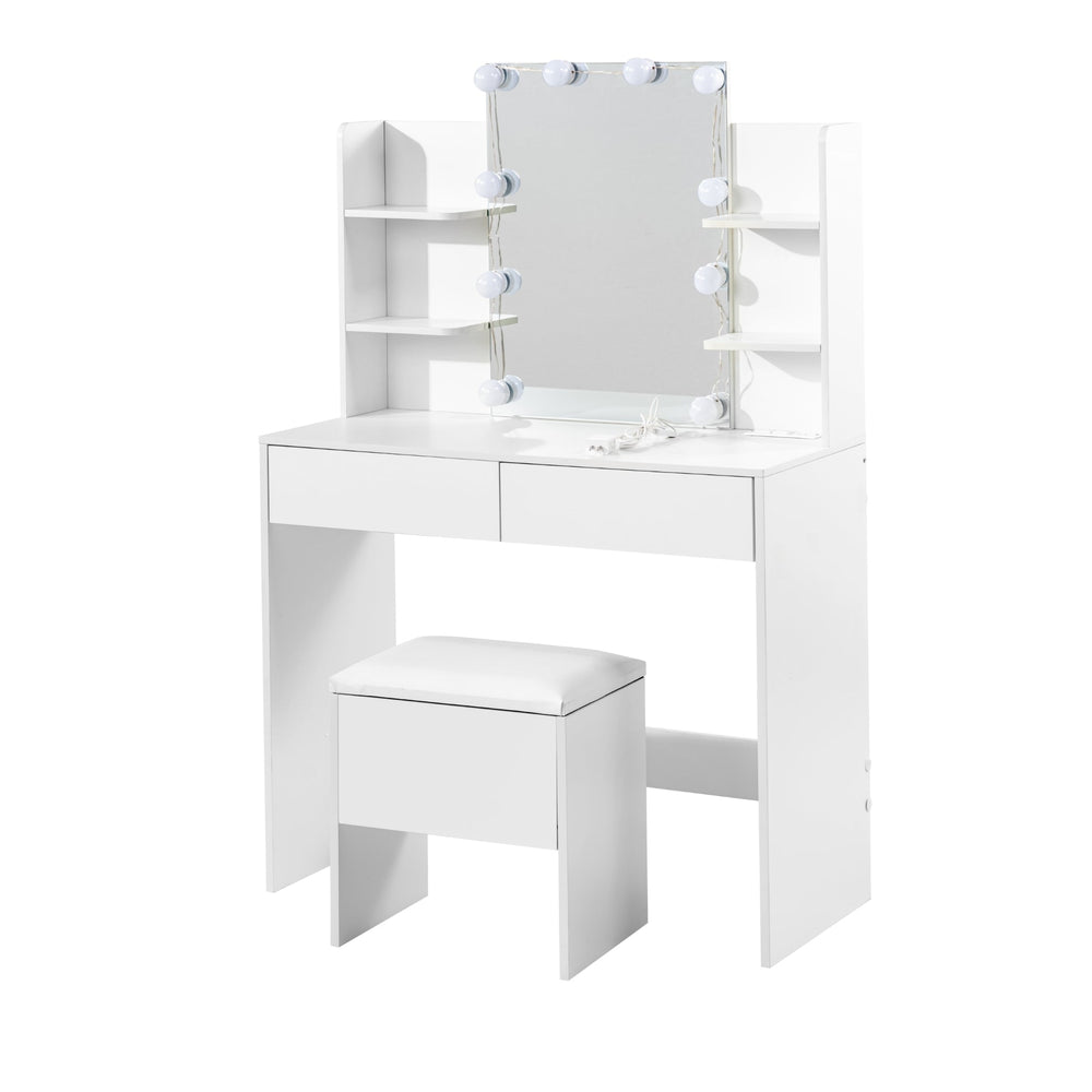 Slan Modern White Vanity Set with 7 Colors LED Mirror & Stool