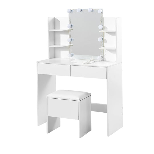 Slan Modern White Vanity Set with 7 Colors LED Mirror & Stool