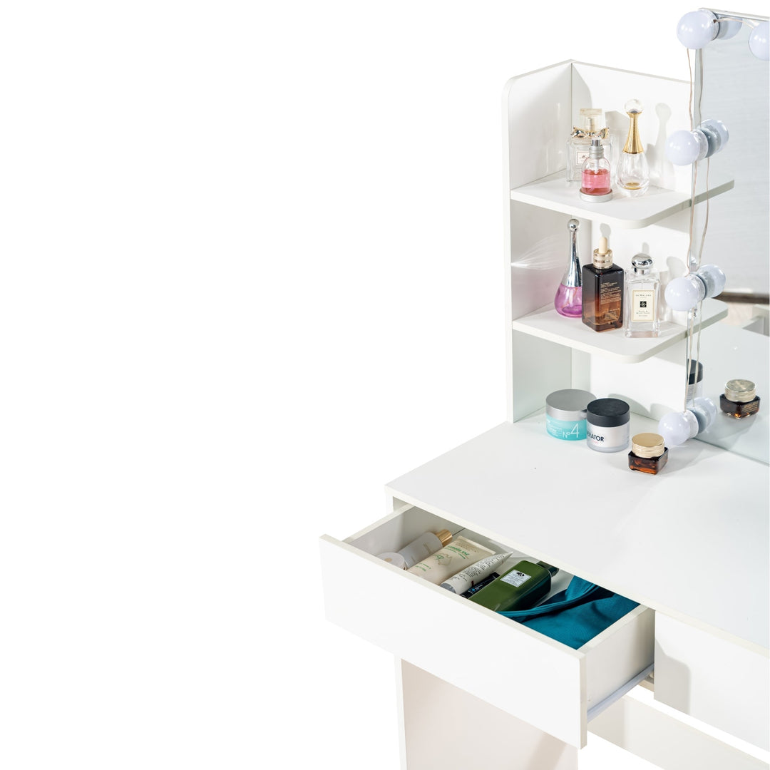 Slan Modern White Vanity Set with 7 Colors LED Mirror & Stool