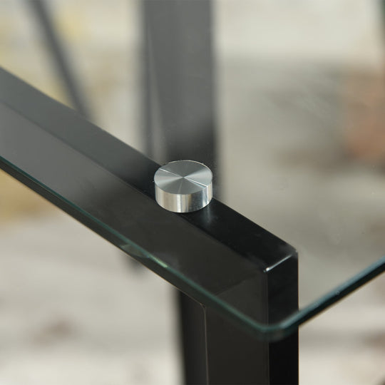 Slip Glass Dining Table – Sleek Glass Top, Metal Base, Modern Design