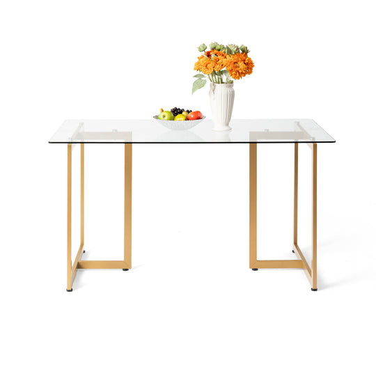 Slip Glass Dining Table – Sleek Glass Top, Metal Base, Modern Design