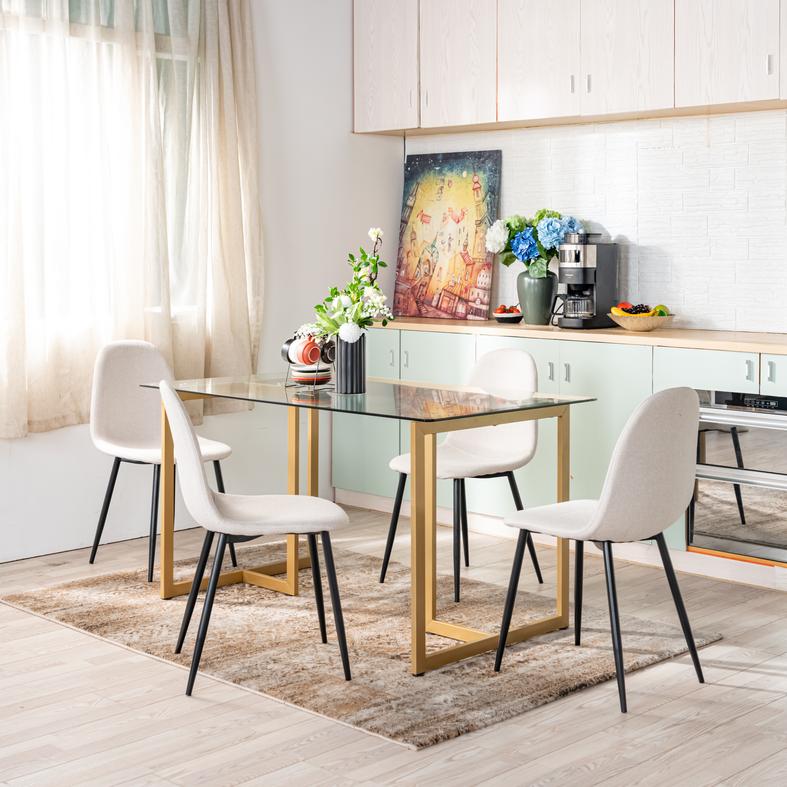 Slip Glass Dining Table – Sleek Glass Top, Metal Base, Modern Design