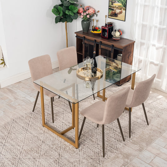 Slip Glass Dining Table – Sleek Glass Top, Metal Base, Modern Design
