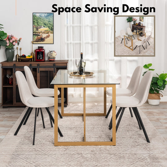 Slip Glass Dining Table – Sleek Glass Top, Metal Base, Modern Design