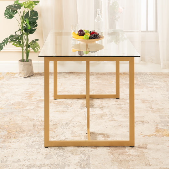 Slip Glass Dining Table – Sleek Glass Top, Metal Base, Modern Design