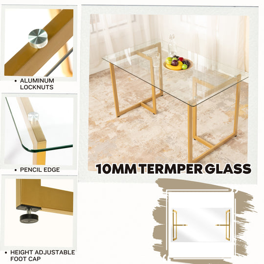 Slip Glass Dining Table – Sleek Glass Top, Metal Base, Modern Design