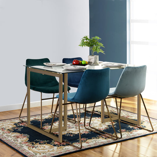Slip Glass Dining Table – Sleek Glass Top, Metal Base, Modern Design