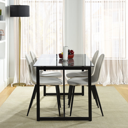 Slip Glass Dining Table – Sleek Glass Top, Metal Base, Modern Design