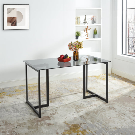 Slip Glass Dining Table – Sleek Glass Top, Metal Base, Modern Design