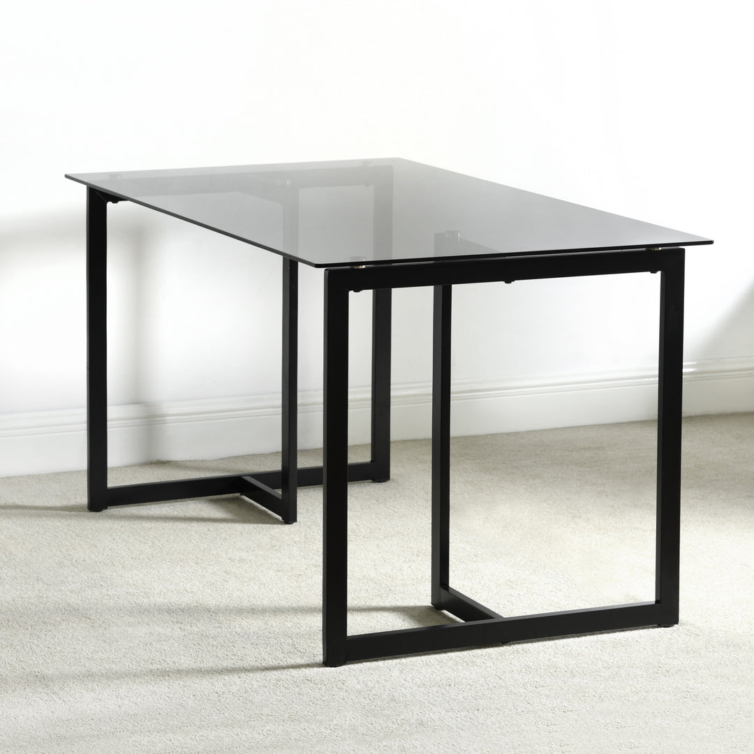 Slip Glass Dining Table – Sleek Glass Top, Metal Base, Modern Design