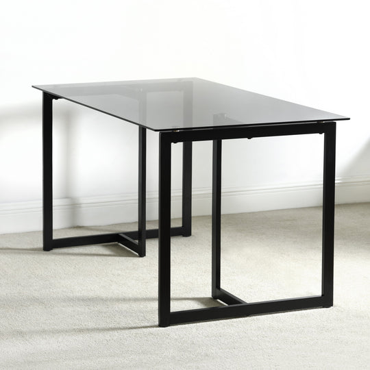 Slip Glass Dining Table – Sleek Glass Top, Metal Base, Modern Design