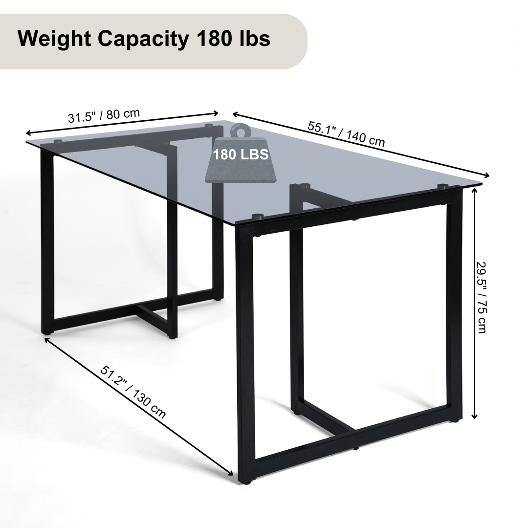 Slip Glass Dining Table – Sleek Glass Top, Metal Base, Modern Design