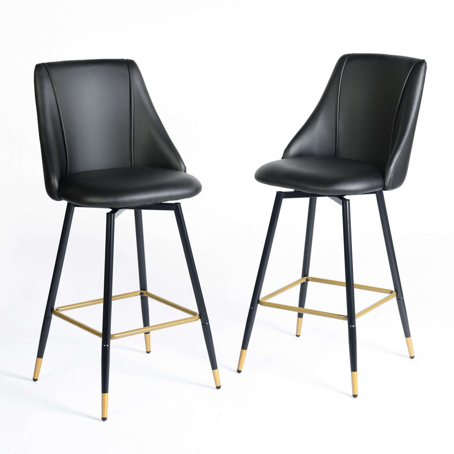 smeg swivel counter stool - black pu leather - black gold metal legs modern style