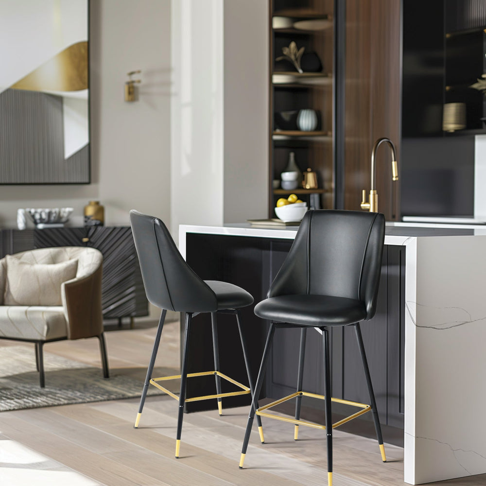 Smeg High Back Swivel Bar Stools With Gold Accents-HOMY CASA