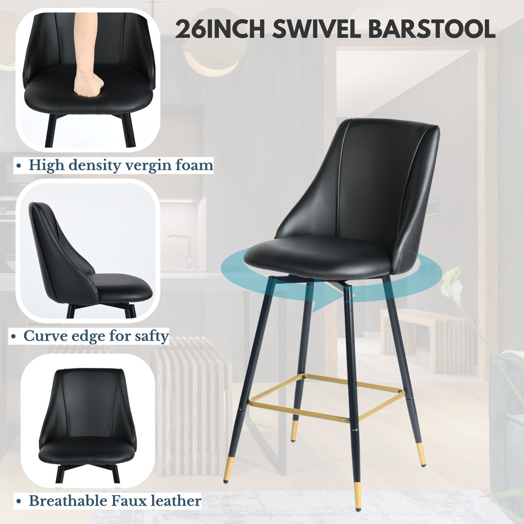 Smeg High Back Swivel Bar Stools With Gold Accents-HOMY CASA