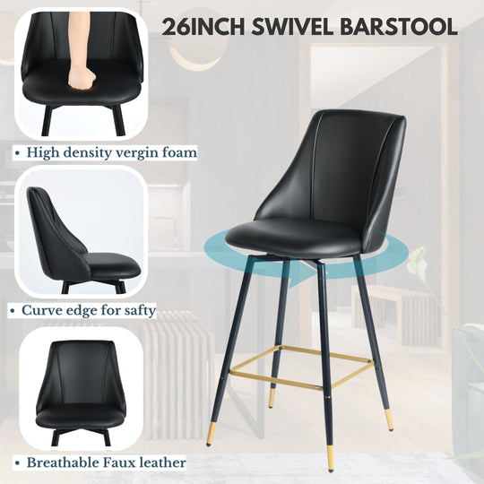 Smeg High Back Swivel Bar Stools With Gold Accents-HOMY CASA