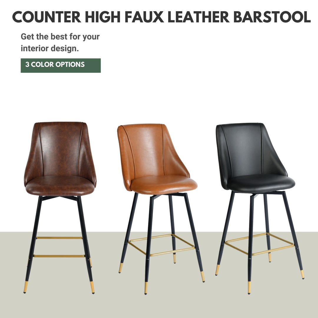 Smeg High Back Swivel Bar Stools With Gold Accents-HOMY CASA