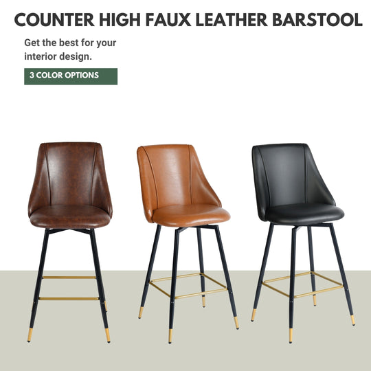 Smeg High Back Swivel Bar Stools With Gold Accents-HOMY CASA