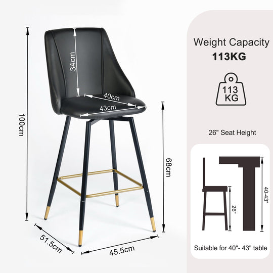 Smeg High Back Swivel Bar Stools With Gold Accents-HOMY CASA