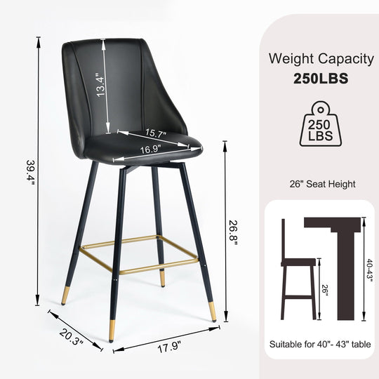 Smeg High Back Swivel Bar Stools With Gold Accents-HOMY CASA