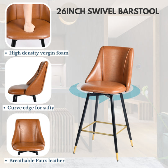 Smeg High Back Swivel Bar Stools With Gold Accents-HOMY CASA