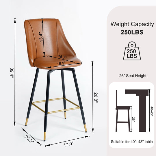 Smeg High Back Swivel Bar Stools With Gold Accents-HOMY CASA