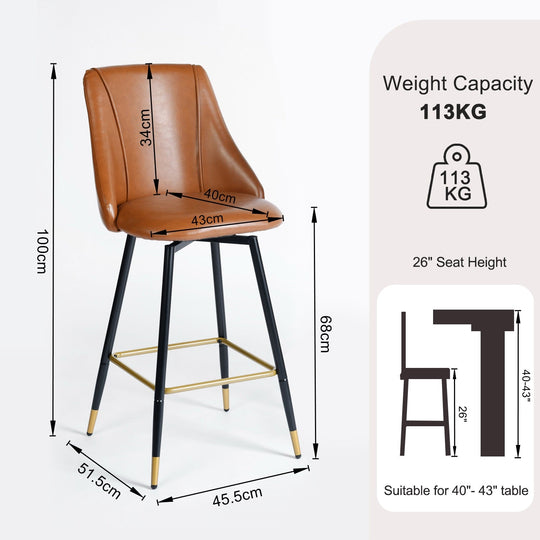 Smeg High Back Swivel Bar Stools With Gold Accents-HOMY CASA