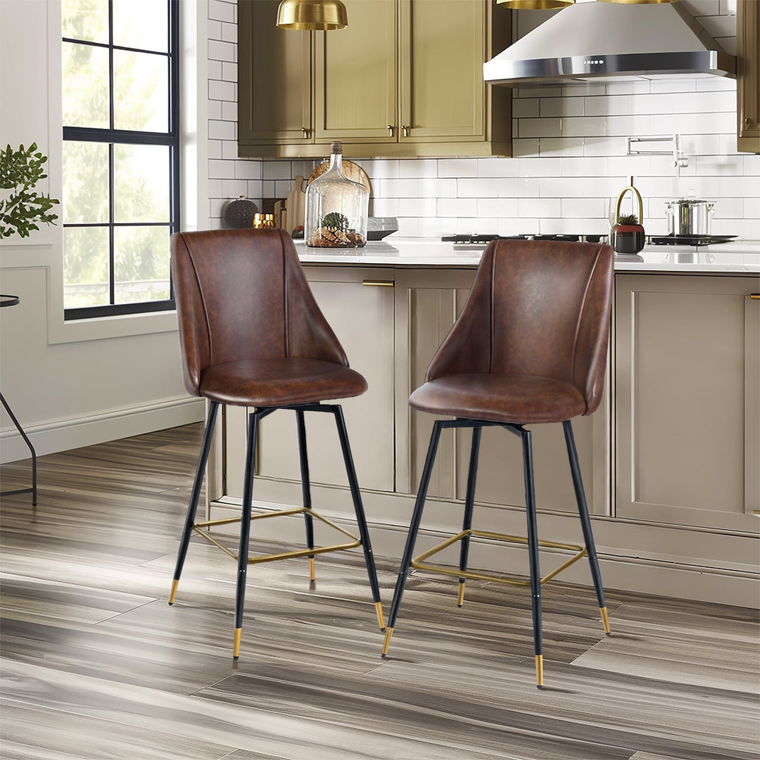Smeg High Back Swivel Bar Stools With Gold Accents-HOMY CASA