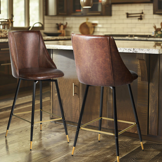 Smeg High Back Swivel Bar Stools With Gold Accents-HOMY CASA