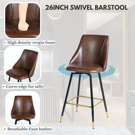 Smeg High Back Swivel Bar Stools With Gold Accents-HOMY CASA