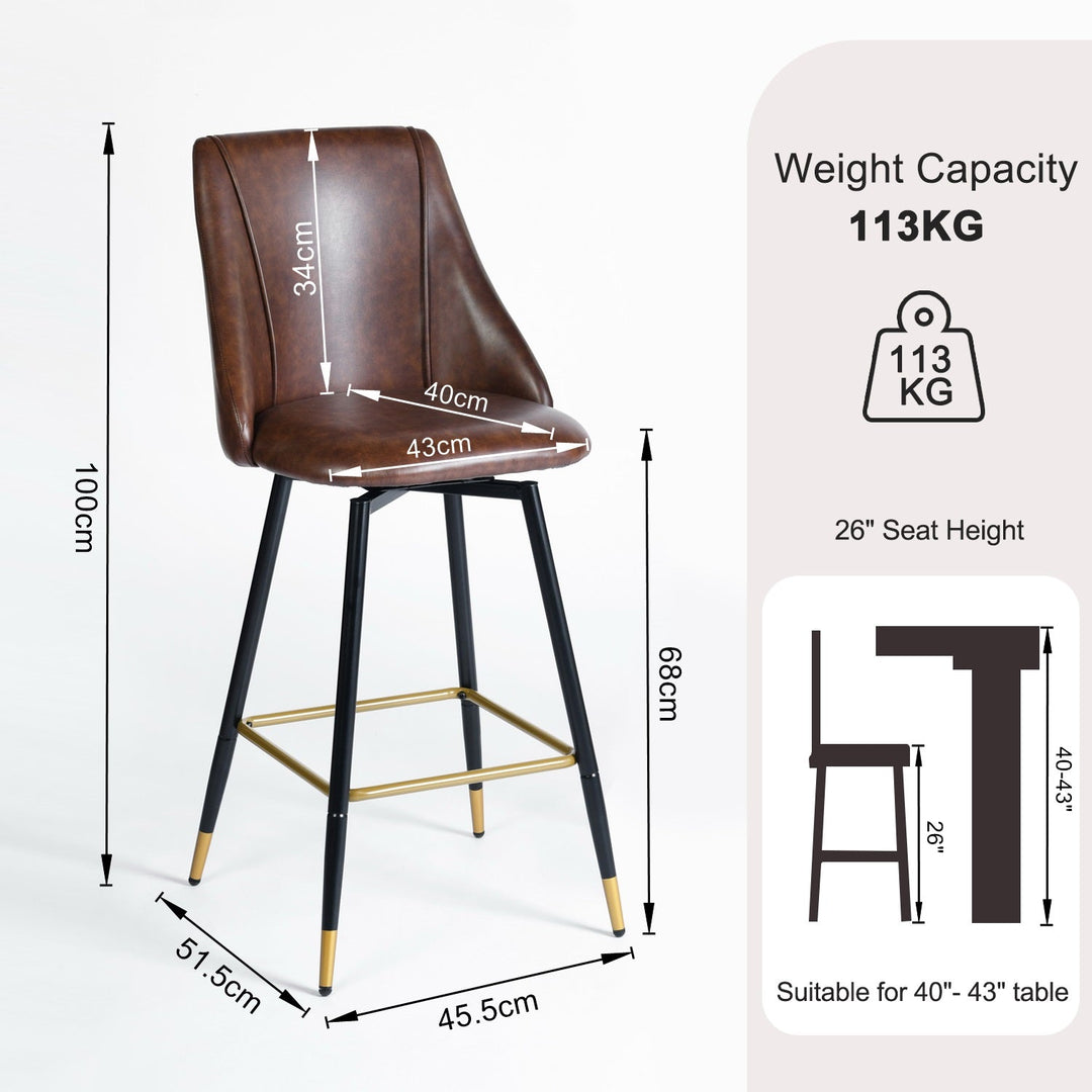 Smeg High Back Swivel Bar Stools With Gold Accents-HOMY CASA