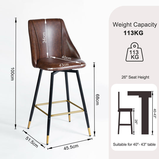 Smeg High Back Swivel Bar Stools With Gold Accents-HOMY CASA