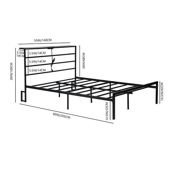 bed frame with crimson MDF headboard - open narrow shelf on headboard - usb charging outlet - easy assembly - modern design for bedroom